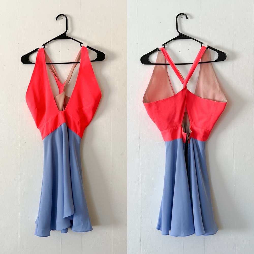 Naven 2 Tone Criss Cross Vixen Dress in Neon Salmon/Periwinkle - Picture 4 of 9